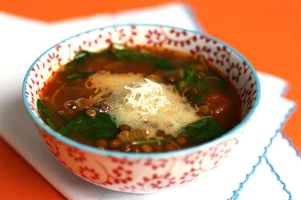 Spinach-Lentil Soup with Saffron & Manchego