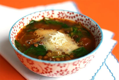 Spinach-Lentil Soup with Saffron & Manchego