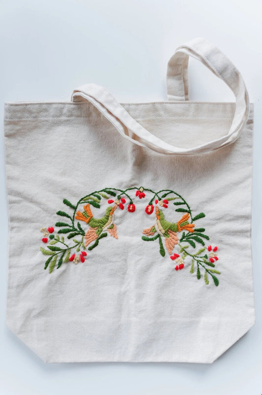 Organic Cotton Hand Embroidered Floral Tote by Bibi & Family - Rumi Spice - Rumi Spice - auction
